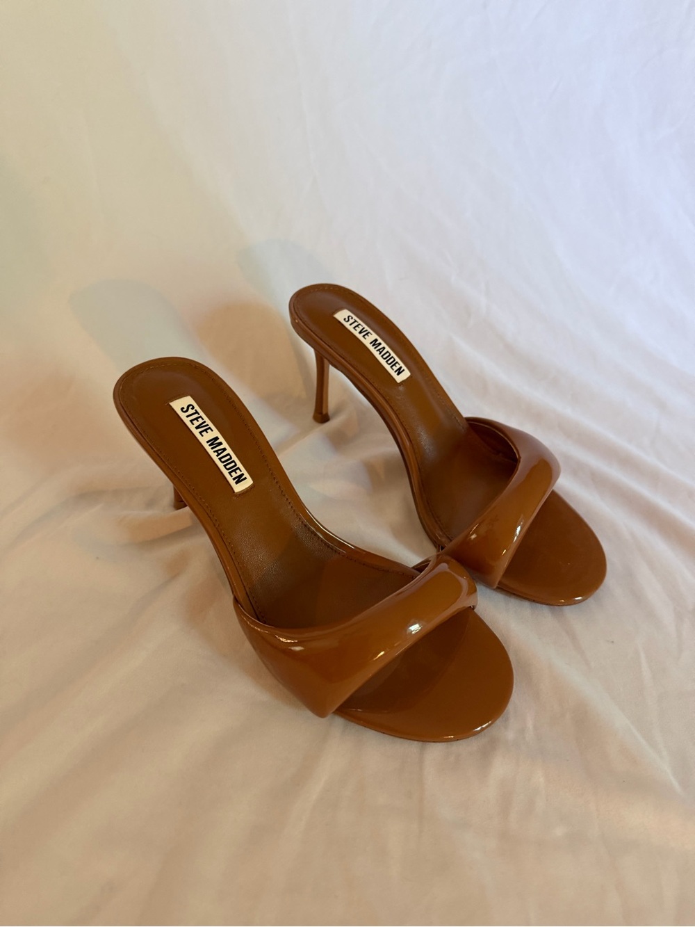 Steve Madden Cognac Patent Stiletto Slide Heels